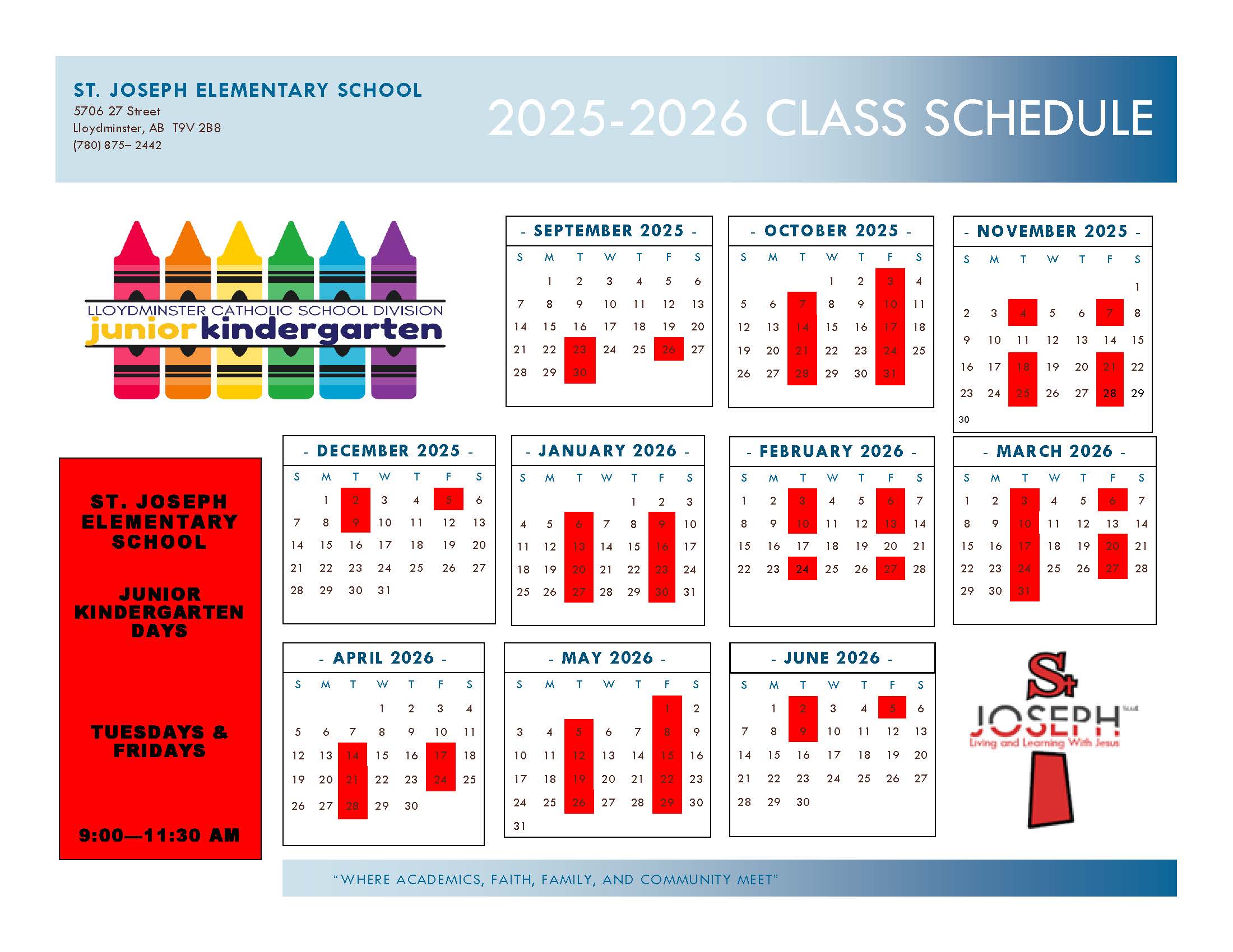 St Joseph JK 2025 2026 School Year Calendar Final